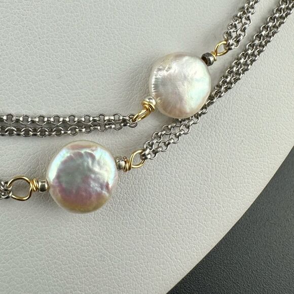 Nakamol Long Strand Chain Pearl Necklace Iridescent button and purple freshwater - Picture 5 of 7